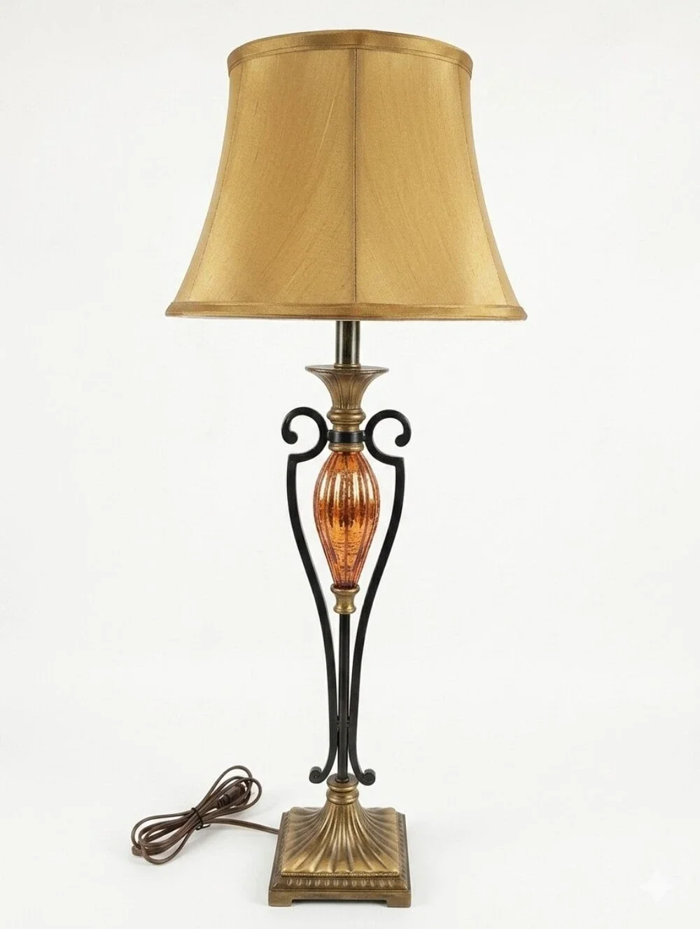 Elegant Table Lamp with Bell Shade and Mercury Glass Accent